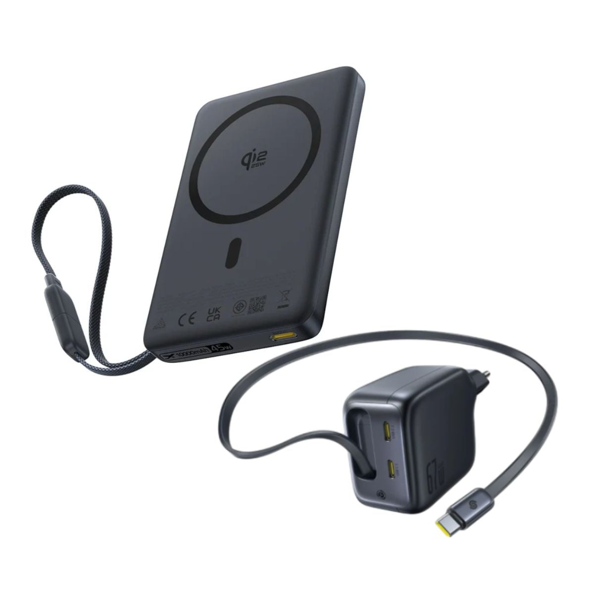 Baseus PicoGo AM52 With Built-in Cable 10000mAh Power Bank + EnerCore CJ11 3C 67W Charger Bundle