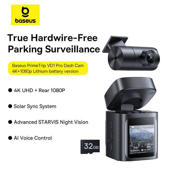 Baseus Pro Baseus PrimeTrip VD1 Pro Dashcam mit Lithium-Akku, 4K+1080p